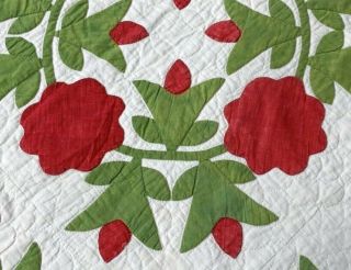 Red Green c 1850s Presidents Wreath APPLIQUE Antique Quilt Quilting 5