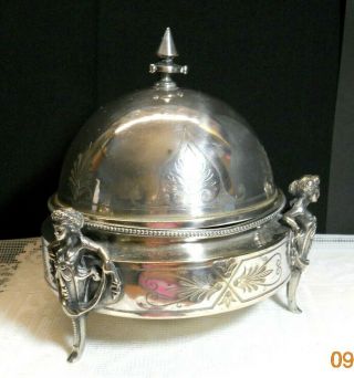 Vintage Silverplate Covered Footed Butter Cheese Dish Figural Hallmarks