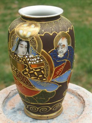 Antique Satsuma Moriage Japanese Pottery Vase Vintage Hand Painted Japan