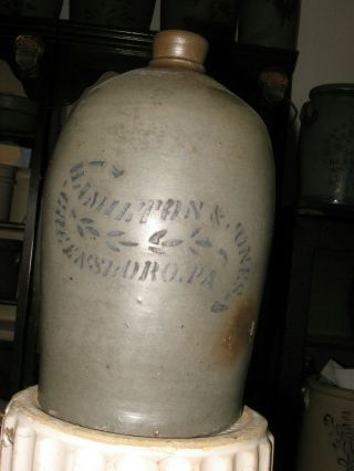 Antique Stoneware 1 Gallon Jug Marked Hamilton & Jones,  Greensboro,  Pa