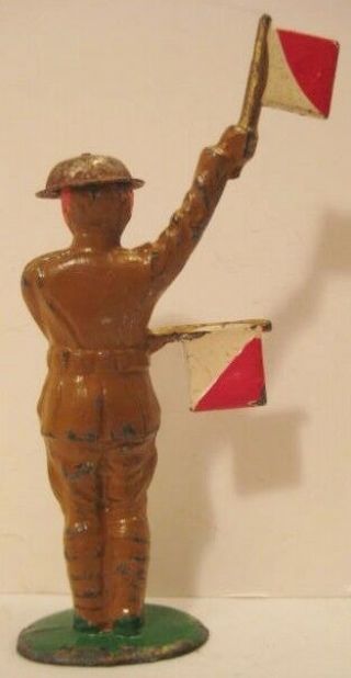 Antique Metal Toy Soldier w Semaphore Flags 4 