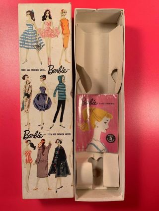 Vintage 1 / 2 Brunette Ponytail Barbie Tm Doll - Box,  Liner,  Booklet
