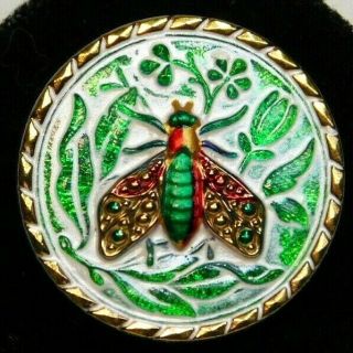 Antique Vtg Glass Insect Button Fly Hand Painted 1 & 1/16 A25