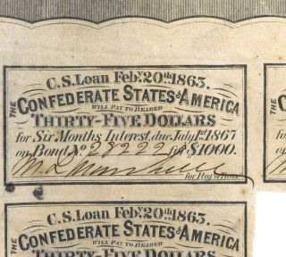 Antique 1863 CSA Confederate $1,  000 Govt Bond - SC - 22 2