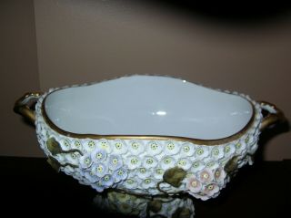 Antique FRENCH Porcelain CENTERPIECE Gold Trim Covered in Tiny RAISED FLOWERS 2