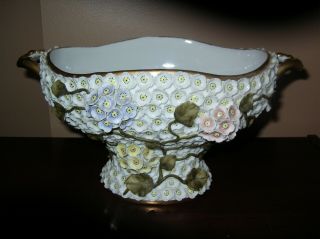 Antique FRENCH Porcelain CENTERPIECE Gold Trim Covered in Tiny RAISED FLOWERS 3