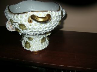 Antique FRENCH Porcelain CENTERPIECE Gold Trim Covered in Tiny RAISED FLOWERS 4