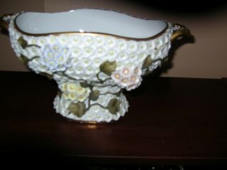 Antique FRENCH Porcelain CENTERPIECE Gold Trim Covered in Tiny RAISED FLOWERS 5