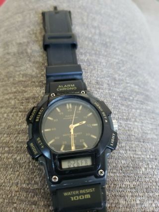 Men Casio Watch Illuminator 2315 Aq150w Black Analog Digital 100m Gold Accent