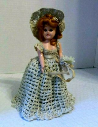 Vintage Pma Hard Plastic Doll 7 - 1/2 ",  Hand Crochet Outfit,  Kaiser Stand