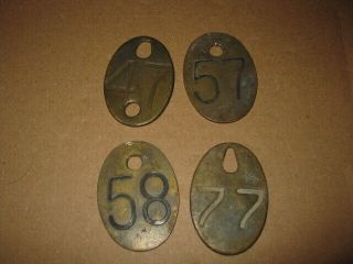 4 Vintage Antique Brass Cow Cattle Tags Display 47 57 58 77 4