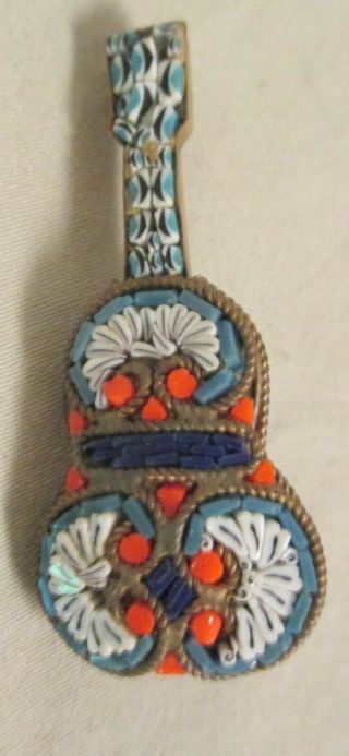 Antique Micro - Mosaic Guitar Pin/brooch - Italy