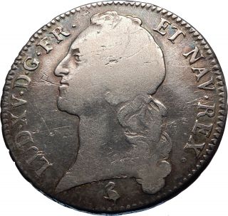 1760 FRANCE Silver LOUIS XV Fleur de Lis Antique Ecu FRENCH Coin i71807 2