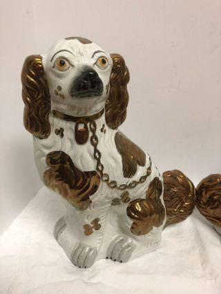Antique Victorian Copper Luster Staffordshire King Charles Spaniel Dogs 12’ 2