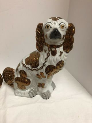 Antique Victorian Copper Luster Staffordshire King Charles Spaniel Dogs 12’ 3