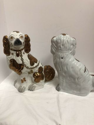 Antique Victorian Copper Luster Staffordshire King Charles Spaniel Dogs 12’ 5