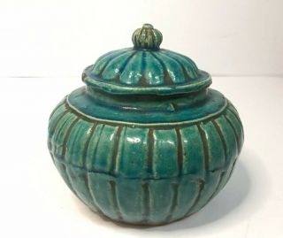 Chinese Qing Dynasty Shiwan Turqouise Glaze Medicine Pot & Lid,  Spleen Medicine