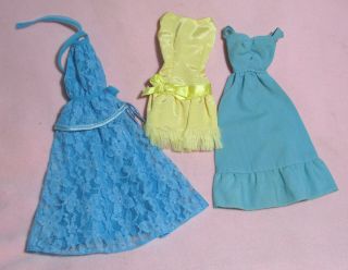 Vintage Mod Barbie Dresses - Turquoise Halter,  Quick Curl,  Lovely Yellow Taffeta