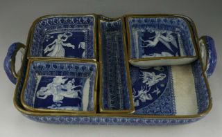 Antique Pottery Pearlware Blue Transfer Greek Pickle Set 1815 Not Spode