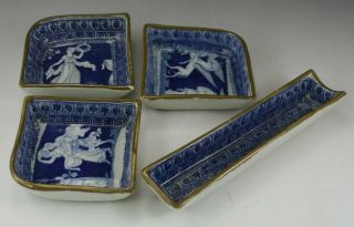 Antique Pottery Pearlware Blue Transfer Greek Pickle Set 1815 Not Spode 6