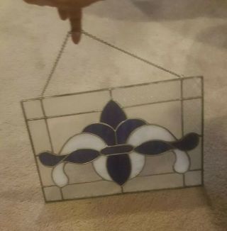 Cute Vtg Leaded Stained Glass Panel Window Hanging Metal Frame 15 " X 10 " Handmade