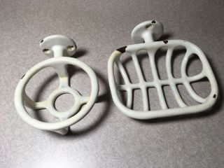 Antique " Rib Cage " White Porcelain Wall Mount Soap Dish And Cup Holder