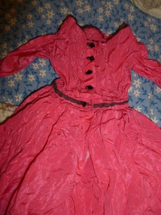 Large Antique Bisque China Doll Dress Hot Pink W Lace Trim Handmade