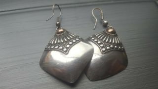 Vintage Antique Solid 925 Sterling Silver And Rose Gold Earrings