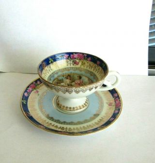 Antique Royal Vienna Demitasse Cup & Saucer Dainty With Victorian Women & Child
