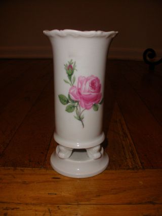 Antique Meissen Porcelain Footed Vase With Rose Flowers Decoration