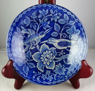 Antique Staffordshire Transferware Dark Blue Bowl - Birds & Floral Scene