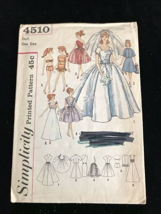 Vintage Simplicity 4510 Barbie Wedding Dress Bathing Suit Slip Pattern 1960’s