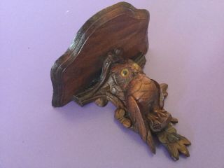 Carved Wooden Owl Wall Shelf.  With Hook.  Glass Eyes.  Black Forest Styl