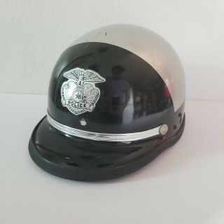 Vintage Bell Toptex Motorcycle Helmet Police Silver And Black