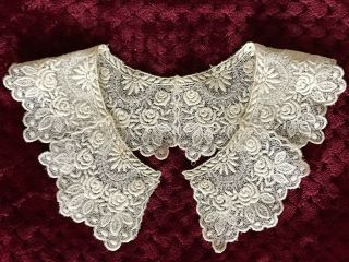 Vintage French Lace Collar - Embroidery On Tulle 21 " By 2 1/4 "