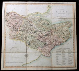 Georgian Antique Map Of Kent By C Smith,  1804 With Slip Case