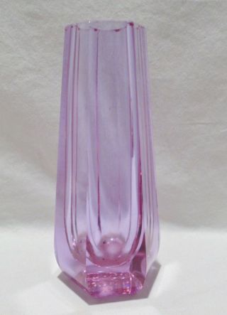 Antique Signed Moser 6 Sided Vase,  Pink To Purple Color