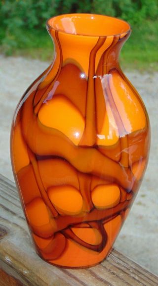 Antique Glass Vase Kralik Czechoslovakia Orange Spider Web