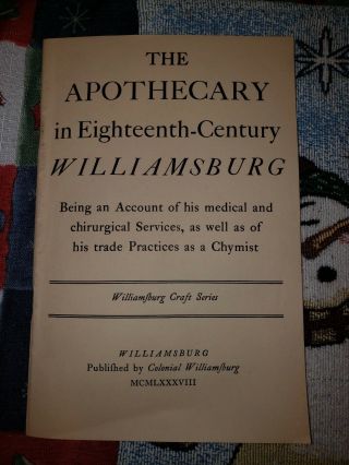 Vintage The Apothecary In 18th Century Williamsburg Book
