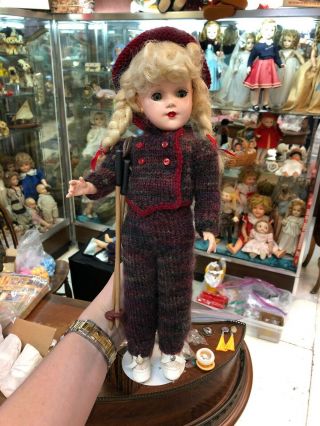 Vintage 14” Mary Hoyer Doll Cute Ski Outfit Hard Plastic