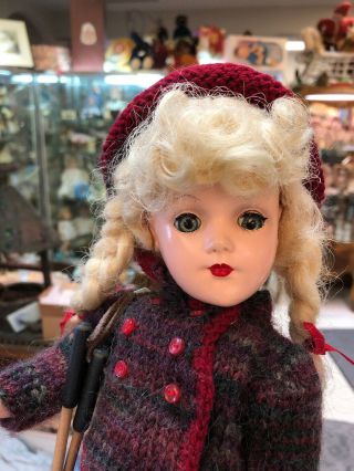 Vintage 14” Mary Hoyer Doll Cute Ski Outfit Hard Plastic 2