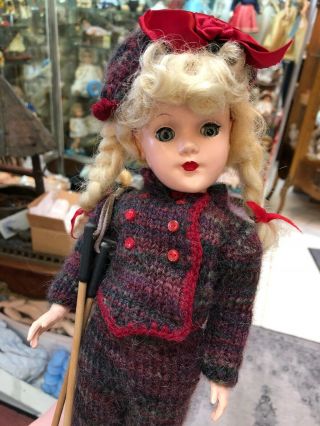 Vintage 14” Mary Hoyer Doll Cute Ski Outfit Hard Plastic 7