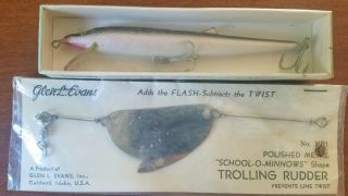 Glen Evans Vintage Fishing Lure Sashay Minnow And Trolling Rudder Crankbait