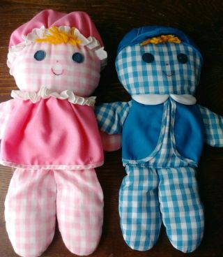 Vintage Fisher Price 70’s Cholly & Lolly Gingham Cloth Baby Rattle Dolls 419 420