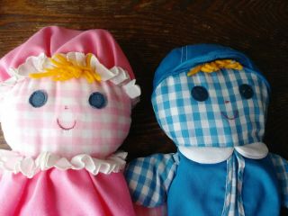 Vintage Fisher Price 70’s Cholly & Lolly Gingham Cloth Baby Rattle Dolls 419 420 2