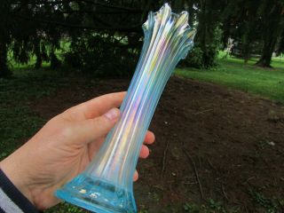 Northwood Thin Rib Antique Carnival Art Glass Vase Ice Blue Pastels