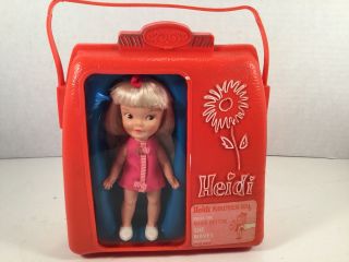 Vintage Remco Heidi & Hildy Doll In Red Pocketbook With Extra Outfits