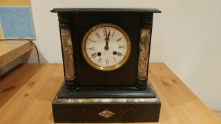 French Black Slate And Marble Mantel Clock