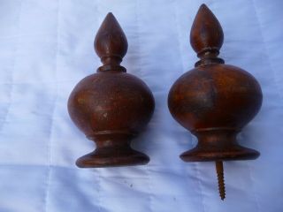Antique French Large Wood Curtail Pole Finials Ends Late 19th Century Chateau