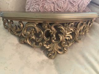 Gorgeous Ornate Roses Vintage French Style Gold Gilt Wall Shelf / Bed Crown